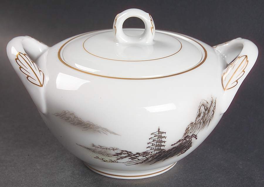 Landscape Sugar Bowl & Lid by Fukagawa-1