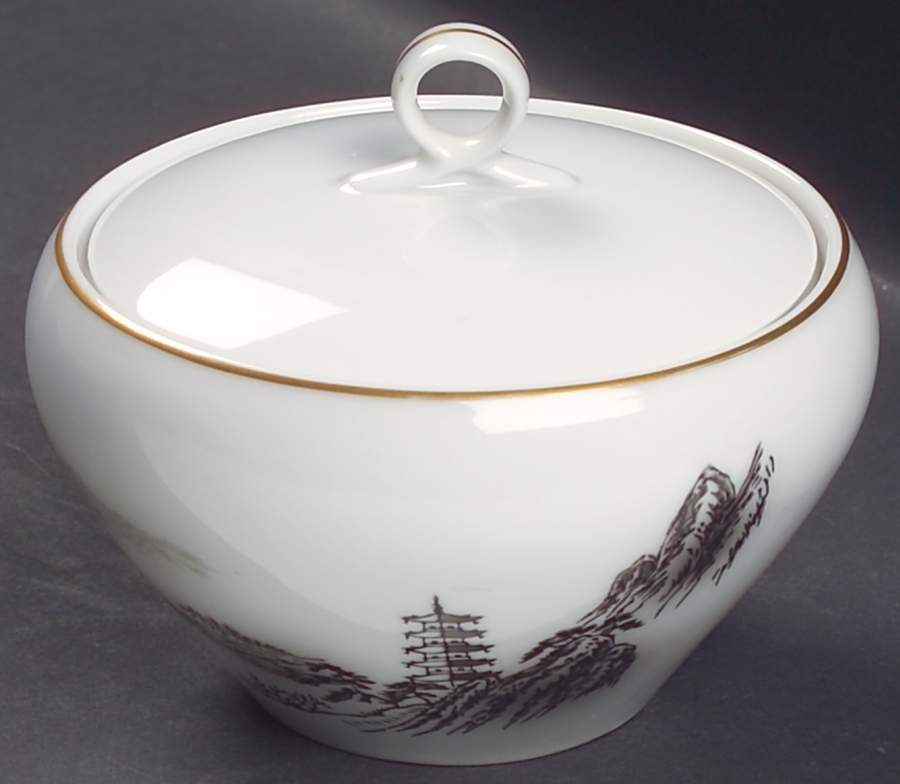 Landscape Sugar Bowl & Lid by Fukagawa-1