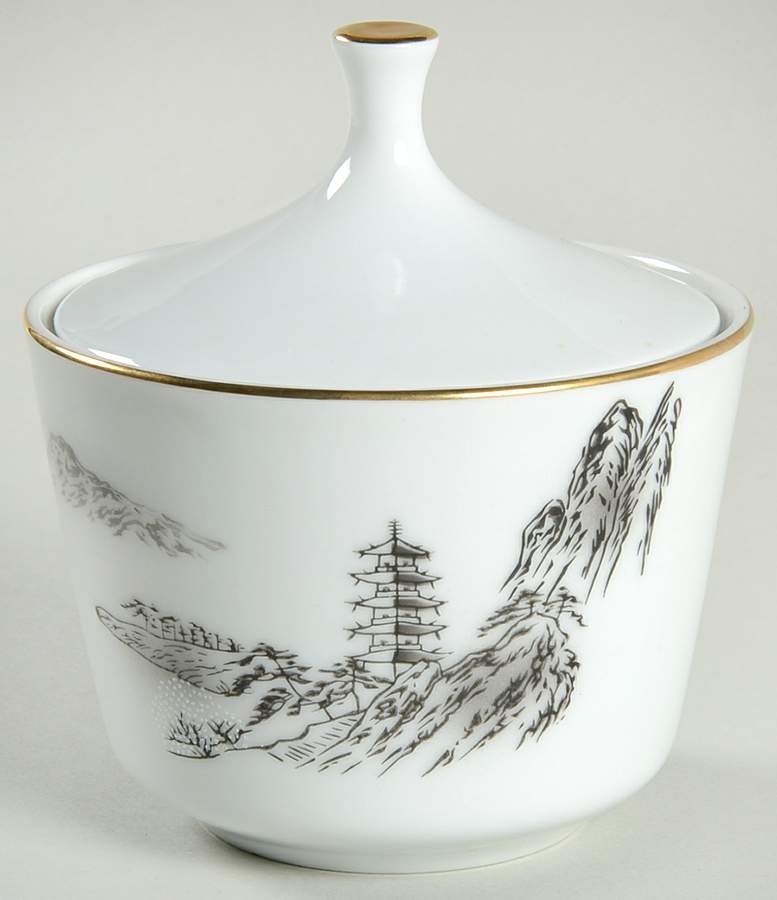 Landscape Sugar Bowl & Lid by Fukagawa-1