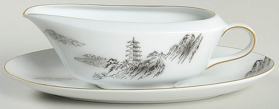 Landscape Gravy Boat & Underplate/Relish by Fukagawa-1