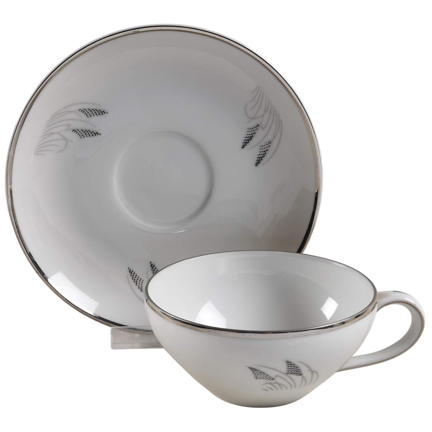 Moon Glow (Black Plant) Flat Cup & Saucer Set by Fukagawa-1