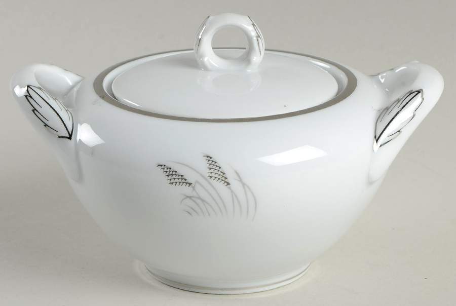 Moon Glow (Black Plant) Sugar Bowl & Lid by Fukagawa-1
