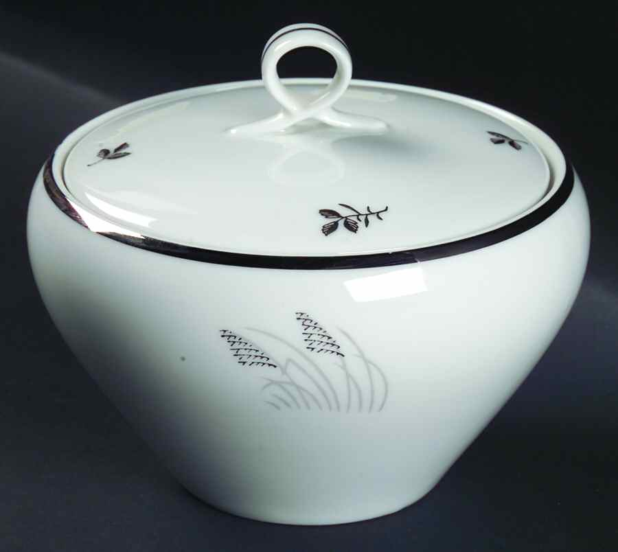 Moon Glow (Black Plant) Sugar Bowl & Lid by Fukagawa-1