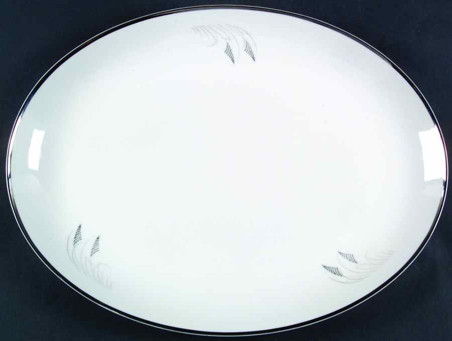 Moon Glow (Black Plant) 16" Oval Serving Platter by Fukagawa-1
