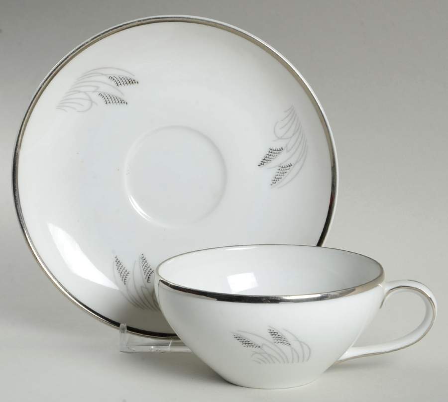 Moon Glow (Black Plant) Flat Cup & Saucer Set by Fukagawa-1