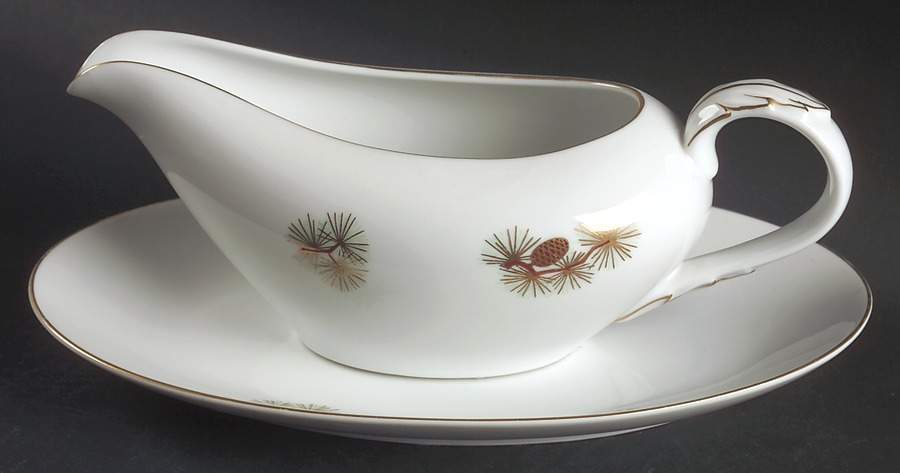 Pine Cone (Coupe Shape) Gravy Boat & Underplate/Relish by Fukagawa-1