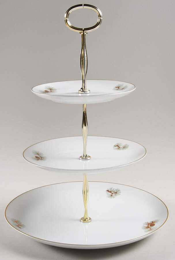 Pine Cone (Coupe Shape) 13 7/8"-14 1/4" 3-Tiered Serving Tray(DP,SP,BB) HC by Fukagawa-1