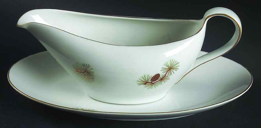 Pine Cone (Coupe Shape) Gravy Boat & Underplate/Relish by Fukagawa-1