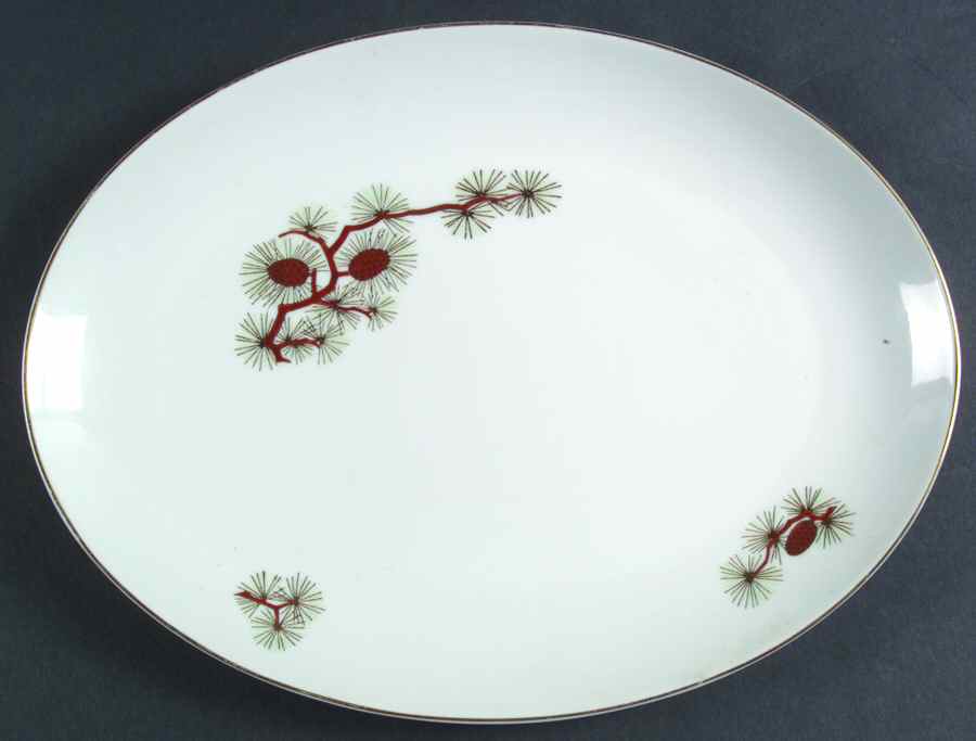 Pine Cone (Coupe Shape) 12" Oval Serving Platter by Fukagawa-1
