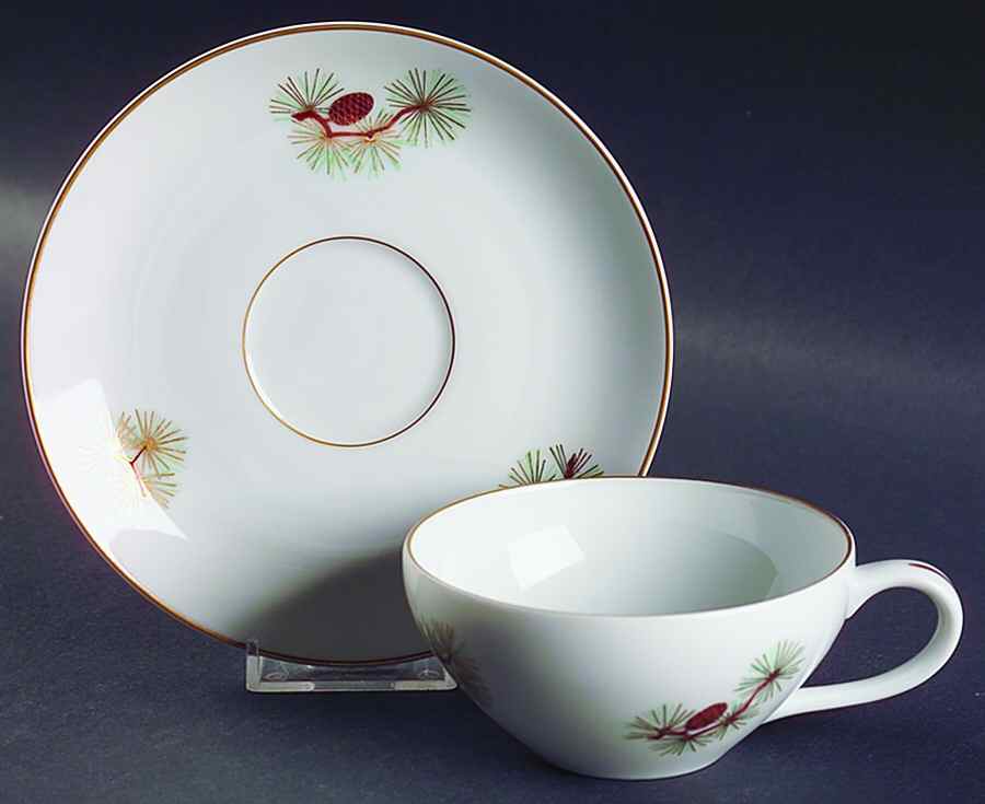 Pine Cone (Coupe Shape) Flat Cup & Saucer Set by Fukagawa-1