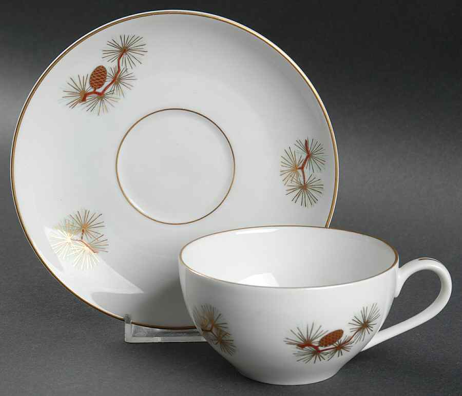 Pine Cone (Coupe Shape) Flat Cup & Saucer Set by Fukagawa-1