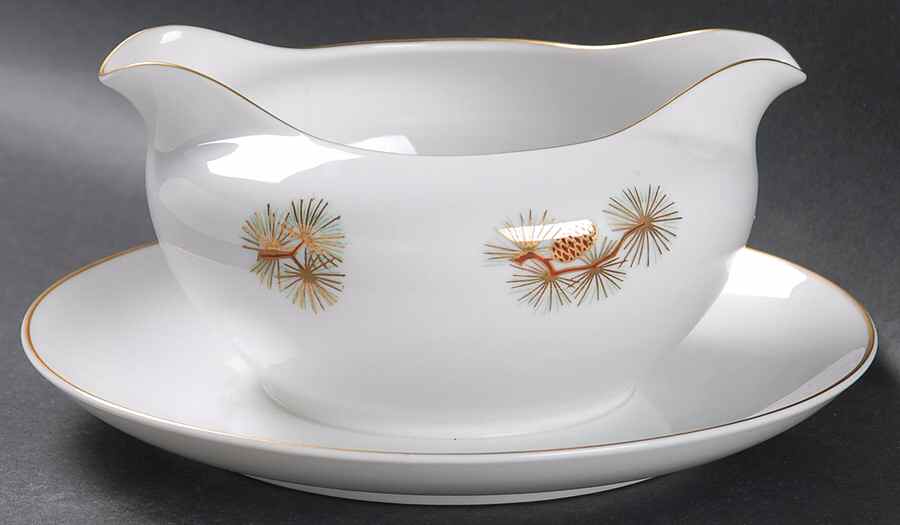 Pine Cone (Coupe Shape) Gravy Boat with Attached Underplate by Fukagawa-1