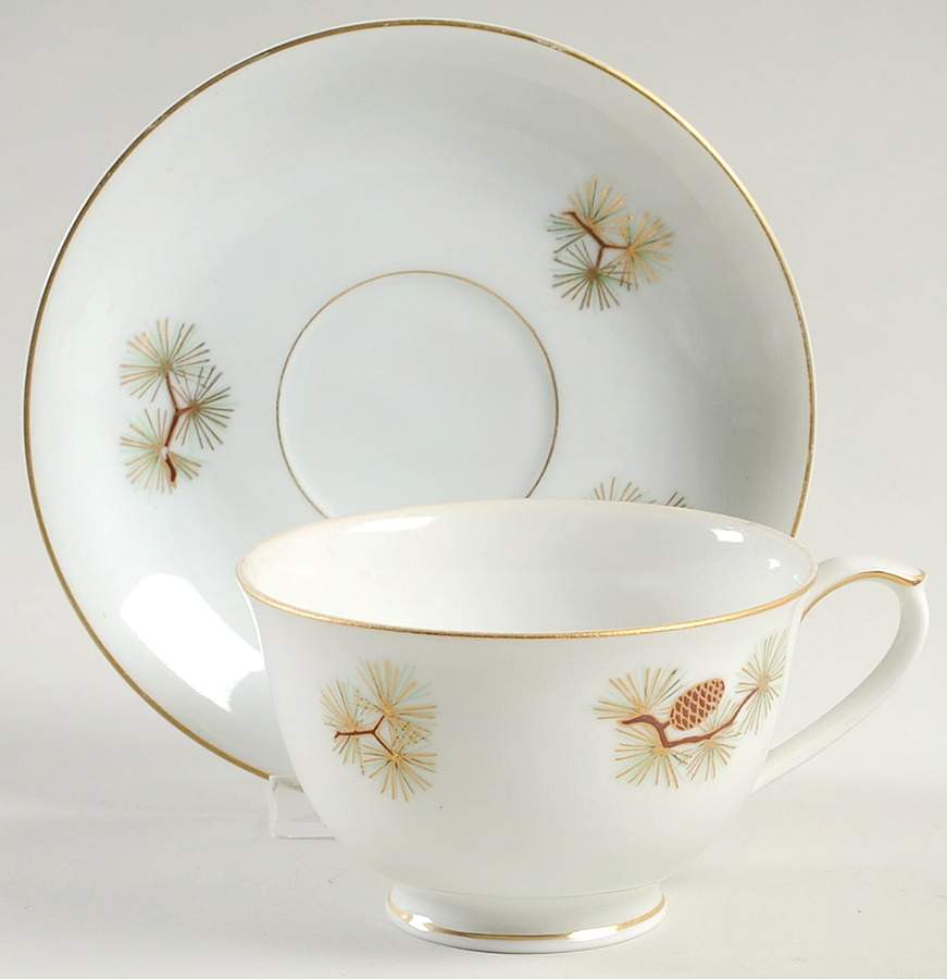 Pine Cone (Rim Shape) Footed Cup & Saucer Set by Fukagawa-1