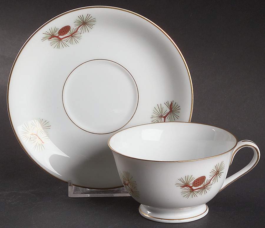 Pine Cone (Rim Shape) Footed Cup & Saucer Set by Fukagawa-1