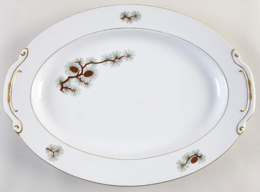 Pine Cone (Rim Shape) 16" Oval Serving Platter by Fukagawa-1