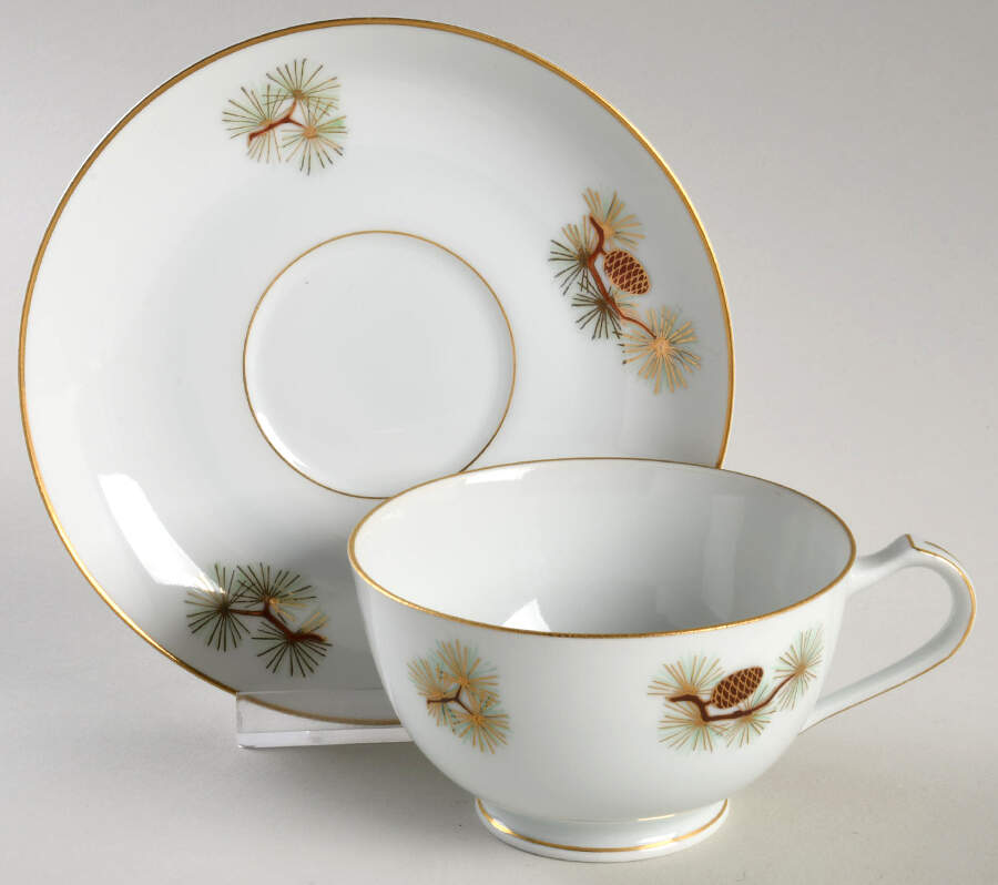 Pine Cone (Rim Shape) Footed Cup & Saucer Set by Fukagawa-1