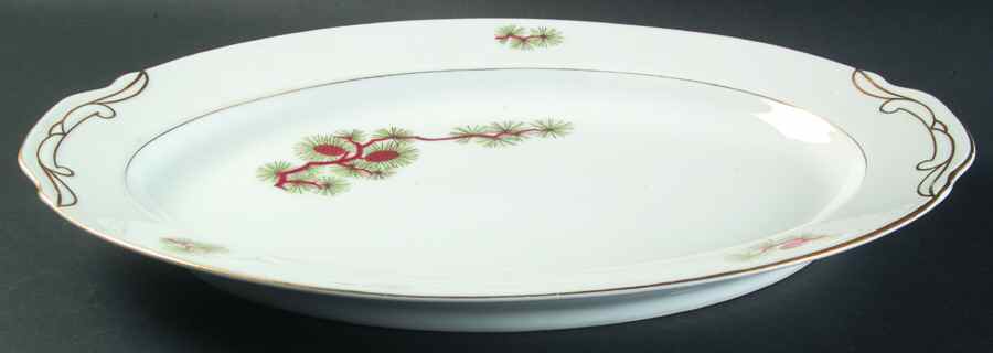 Pine Cone (Rim Shape) 16" Oval Serving Platter by Fukagawa-1