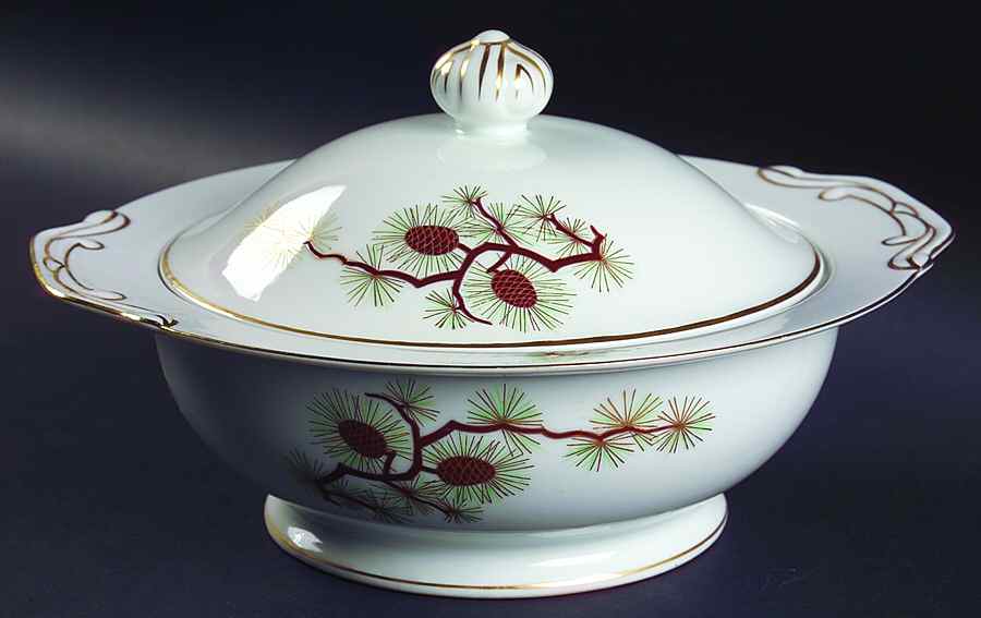 Pine Cone (Rim Shape) Round Covered Vegetable by Fukagawa-1