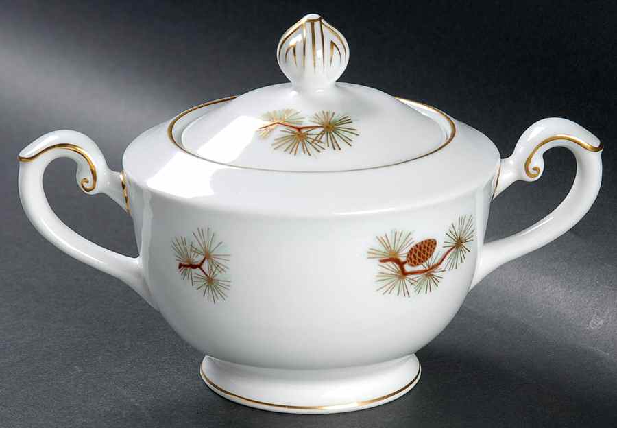 Pine Cone (Rim Shape) Sugar Bowl & Lid by Fukagawa-1