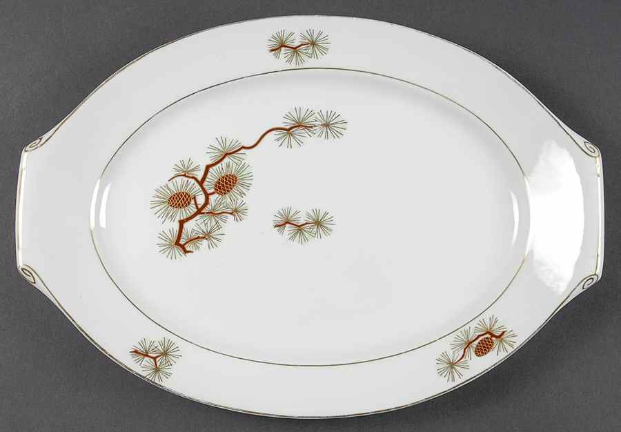 Pine Cone (Rim Shape) 13" Oval Serving Platter by Fukagawa-1