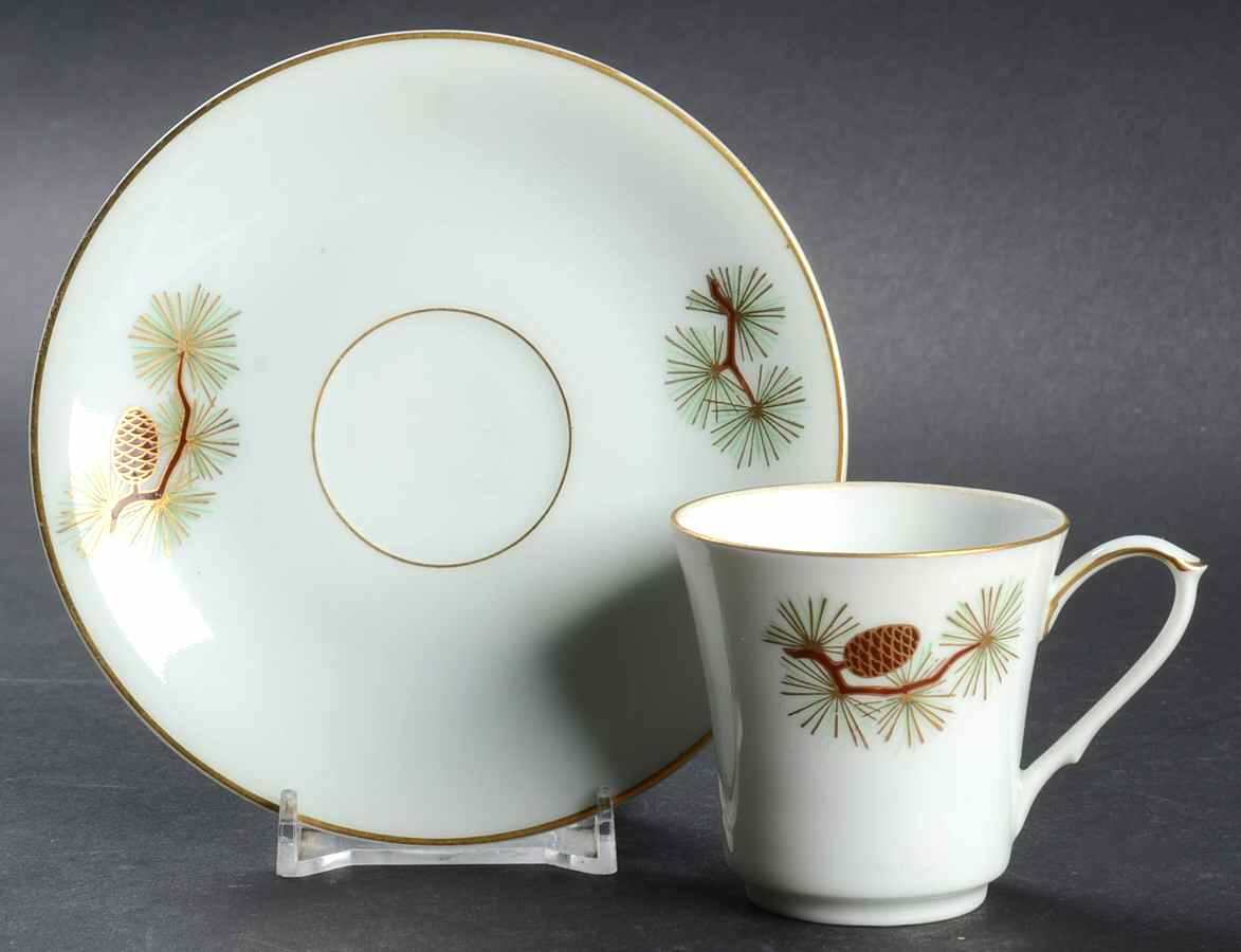 Pine Cone (Rim Shape) Flat Demitasse Cup & Saucer Set by Fukagawa-1