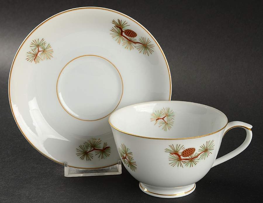 Pine Cone (Rim Shape) Footed Cup & Saucer Set by Fukagawa-1