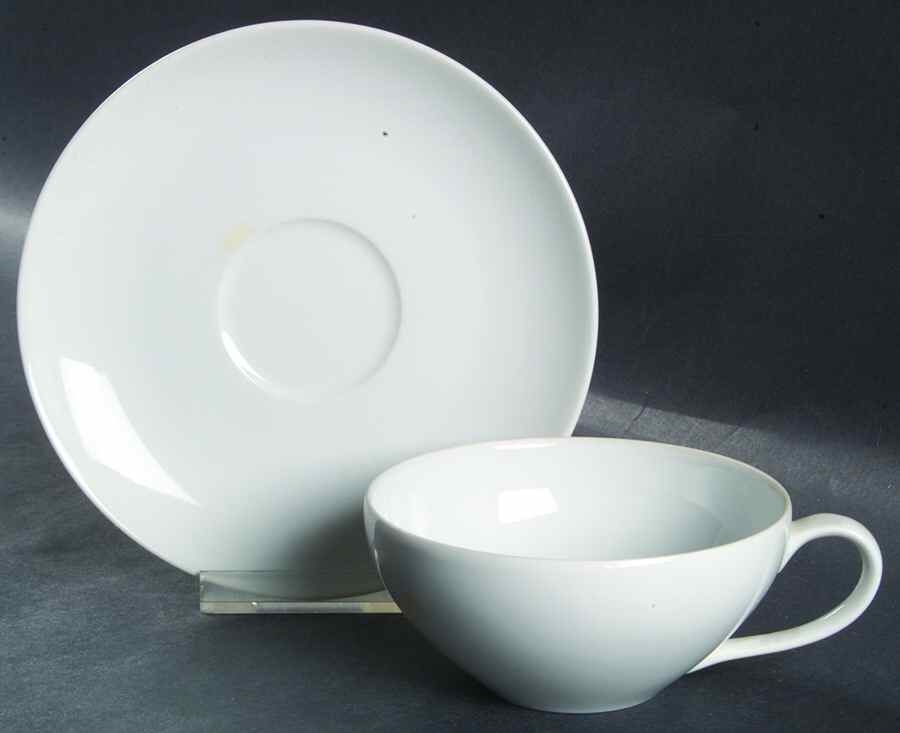 Plain White Flat Cup & Saucer Set by Fukagawa-1
