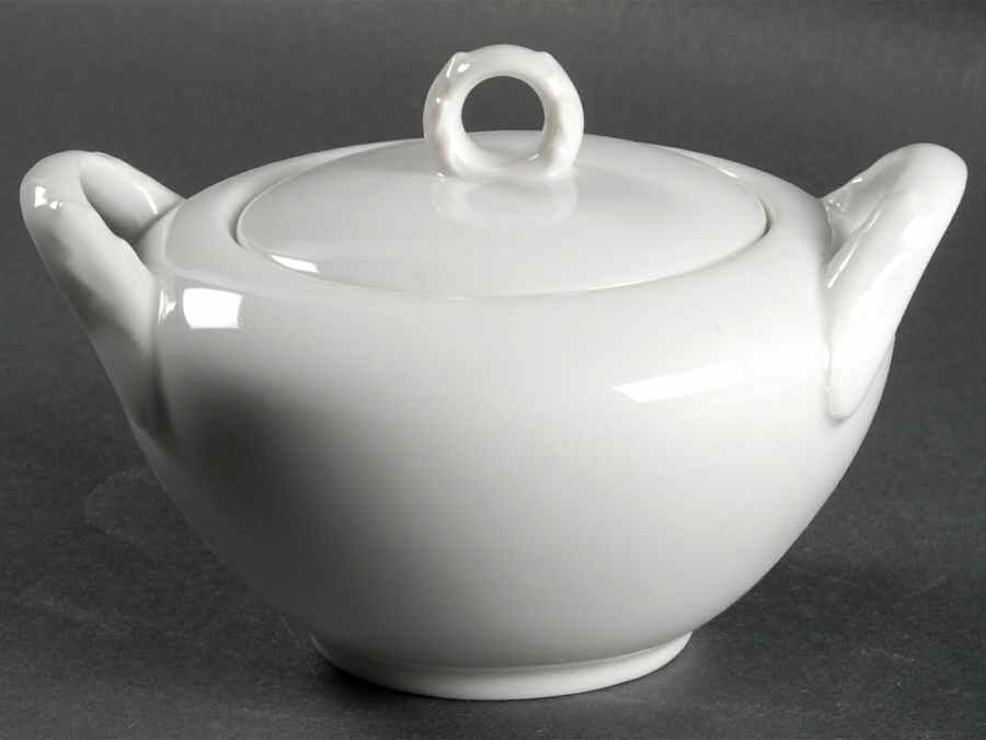Plain White Sugar Bowl & Lid by Fukagawa-1