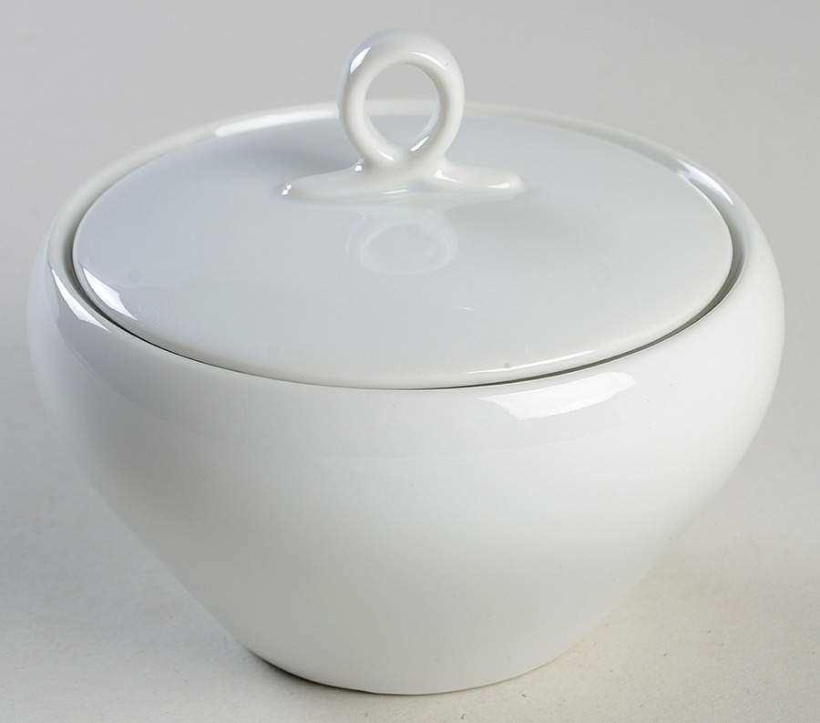 Plain White Sugar Bowl & Lid by Fukagawa-1