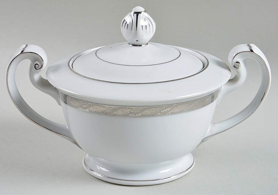 Silver Lichen Sugar Bowl & Lid by Fukagawa-1