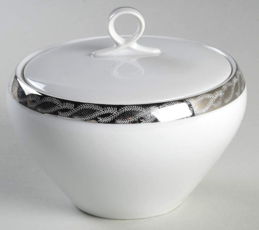 Silver Lichen Sugar Bowl & Lid by Fukagawa-1