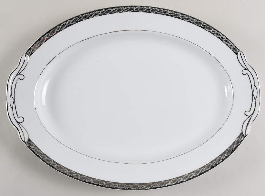 Silver Lichen 16" Oval Serving Platter by Fukagawa-1