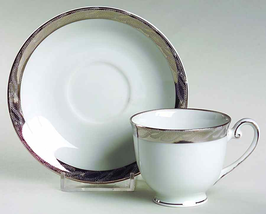 Silver Lichen Footed Demitasse Cup & Saucer Set by Fukagawa-1