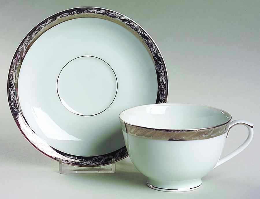 Silver Lichen Footed Cup & Saucer Set by Fukagawa-1