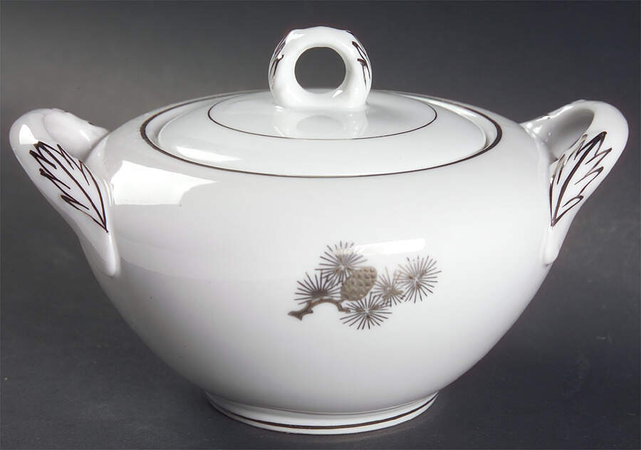 Silver Pine Sugar Bowl & Lid by Fukagawa-1