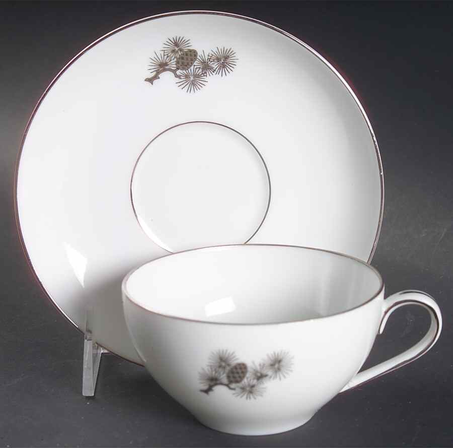 Silver Pine Flat Cup & Saucer Set by Fukagawa-1