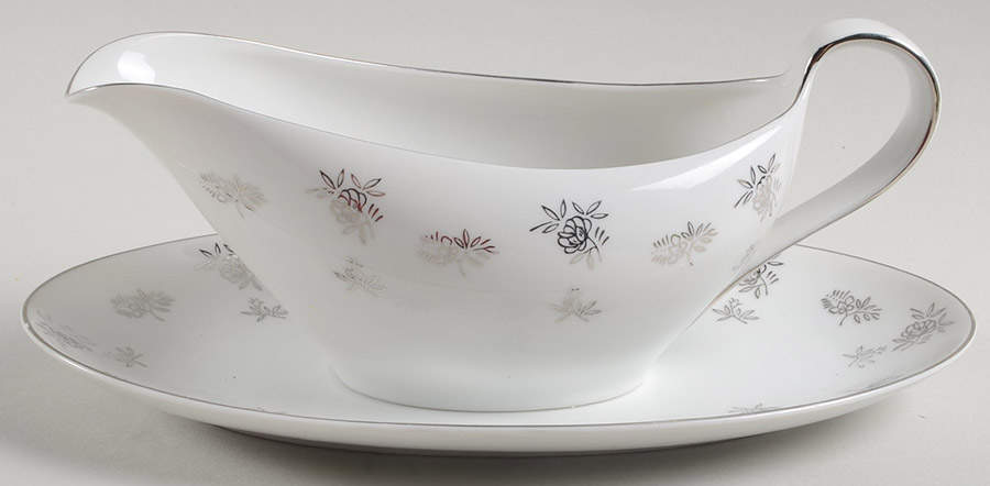 White Rose Gravy Boat & Underplate/Relish by Fukagawa-1