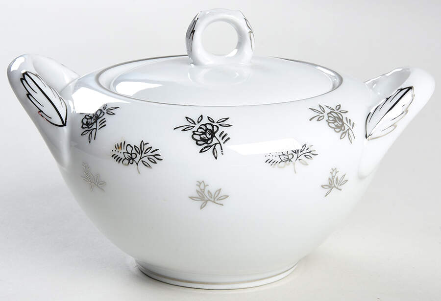 White Rose Sugar Bowl & Lid by Fukagawa-1
