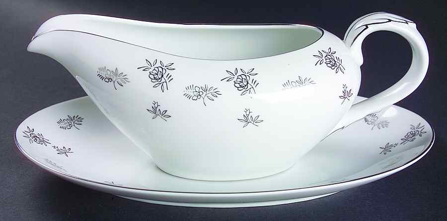 White Rose Gravy Boat & Underplate/Relish by Fukagawa-1