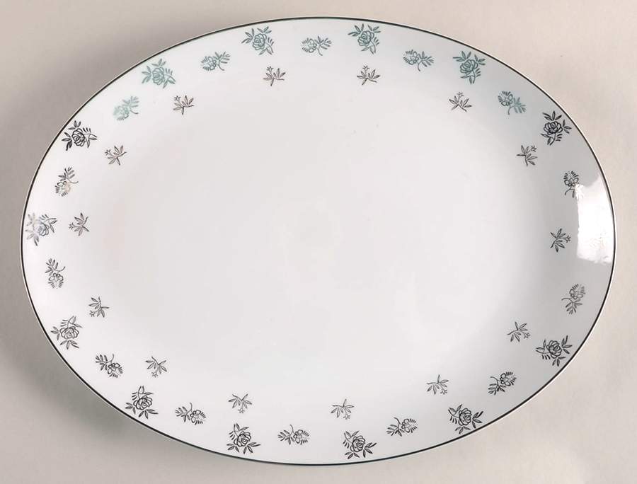 White Rose 16" Oval Serving Platter by Fukagawa-1