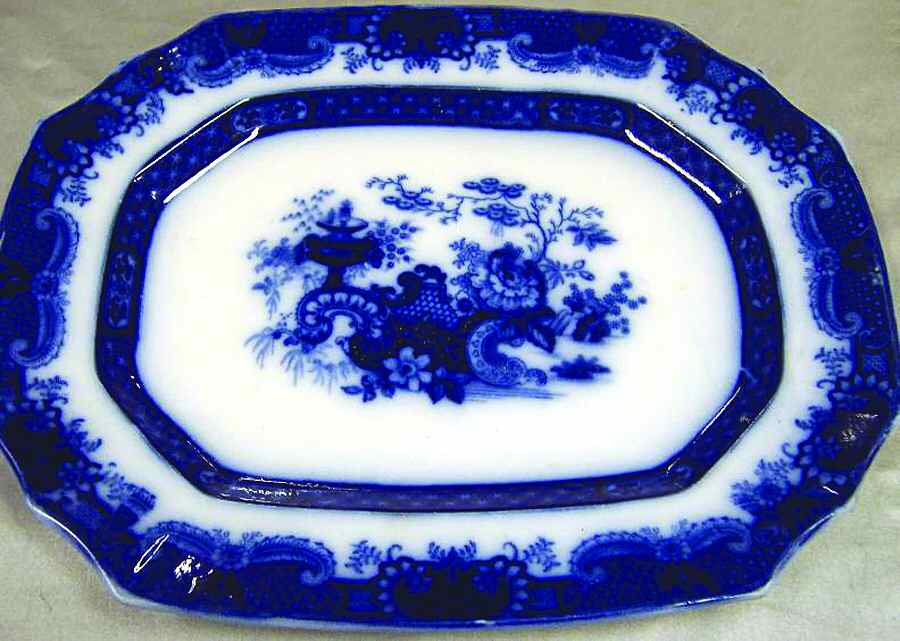 Indian Jar (Flow Blue) 18" Oval Serving Platter by Furnivals-1