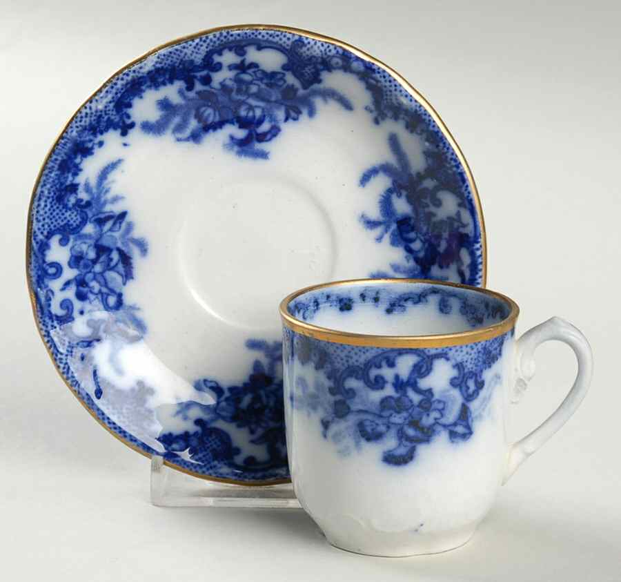 Versailles (Flow Blue) Flat Demitasse Cup & Saucer Set by Furnivals-1