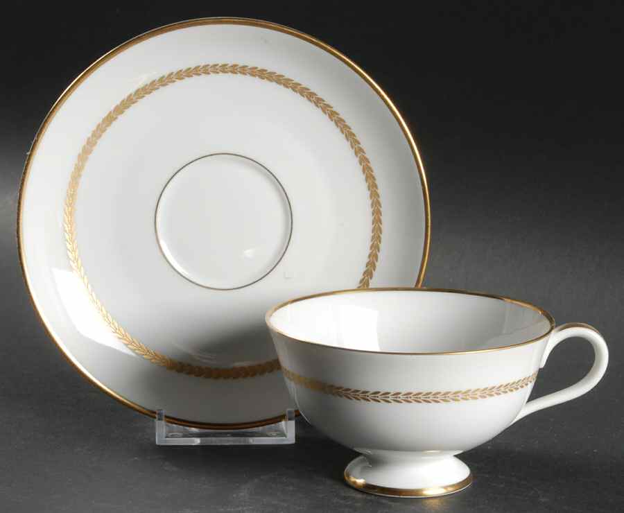 Golden Laurel Footed Cup & Saucer Set by Furstenberg-1