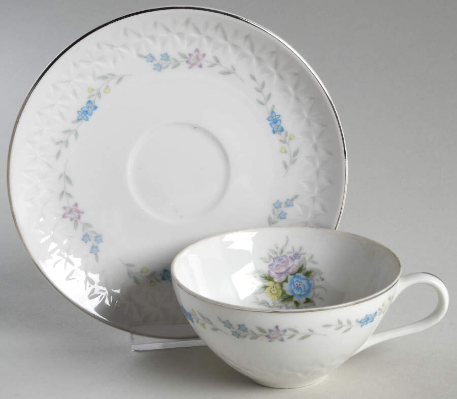 Floral Bouquet Flat Cup & Saucer Set by Fine China of Japan-1