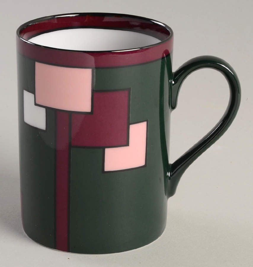 Cubique (Plum, Peach on Hunter Green) Mug by Fitz and Floyd-1