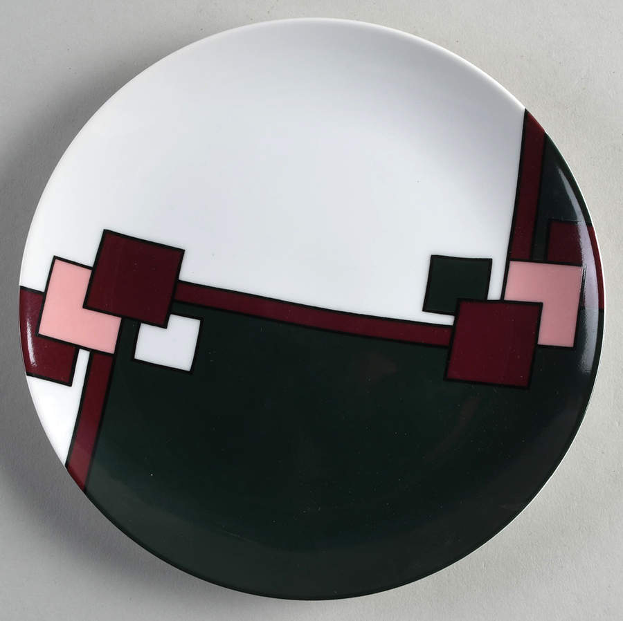 Cubique (Plum, Peach on Hunter Green) Salad Plate by Fitz and Floyd-1