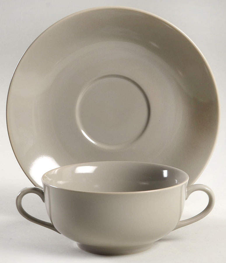 Total Color Spectrum Greige-Beige (Gray, Round) Flat Cream Soup Bowl & Saucer Set by Fitz and Floyd-1