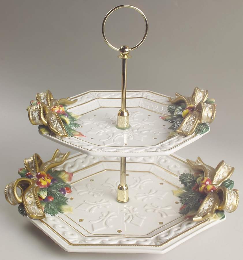 Snowy Woods 2 Tiered Serving Tray (Dinner & Salad Plate) by Fitz and Floyd-1