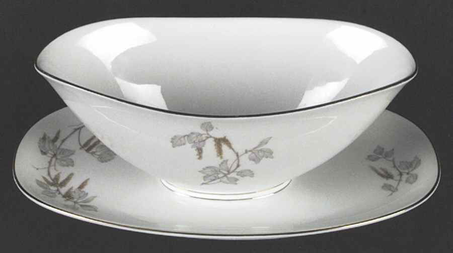 Birch Blossoms (Gold Trim) Gravy Boat with Attached Underplate by Franconia-Krautheim & Adelburg-1