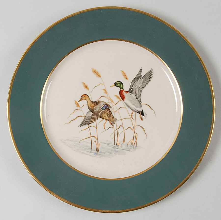 Game Birds Teal (Gold Trim, Rim) Dinner Plate by Flintridge-1